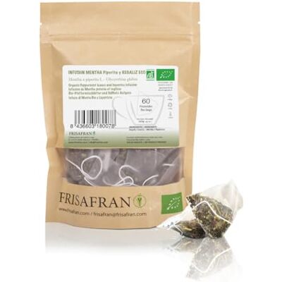FRISAFRAN Infusion de racine de réglisse et menthe biologique 60 unités 120 g Biologique Digestive Thé à la réglisse naturelle Directement du producteur Origine Espagne - Publicité FRISAFRAN Infusion de racine de réglisse et menthe biologique 60 unités 120 g Biologique Digestive Thé à la réglisse naturelle Directement du producteur Origine Espagne - Publicité