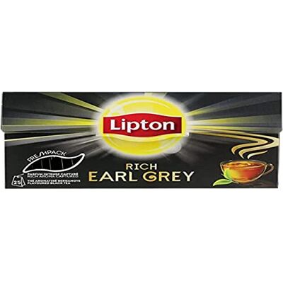 Lipton Thé Noir Rich Earl Grey, Fraîcheur & Intensité, Label Rainforest Alliance, 25 Sachets - Publicité Lipton Thé Noir Rich Earl Grey, Fraîcheur & Intensité, Label Rainforest Alliance, 25 Sachets - Publicité