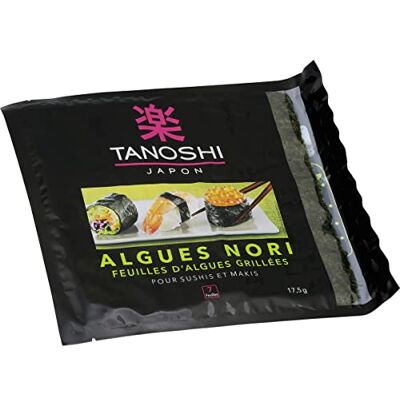 AUCHAN Lot de 3 unités *** TANOSHI Algues nori grillées pour sushis et makis en sachet 7 feuilles 17,5g - Publicité AUCHAN Lot de 3 unités *** TANOSHI Algues nori grillées pour sushis et makis en sachet 7 feuilles 17,5g - Publicité