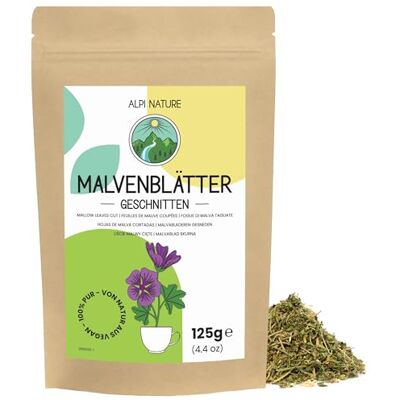 Alpi Nature Feuilles de Mauve 125g, Feuilles de Mauve Séchées et Coupées, Thé en Vrac - Publicité Alpi Nature Feuilles de Mauve 125g, Feuilles de Mauve Séchées et Coupées, Thé en Vrac - Publicité