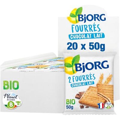 BJORG Biscuits Fourrés Chocolat Lait Format Pochon Biscuits Bio Sans Huile De Palme Fabriqué En France 50 g lot de 20 (total de 1 kg) - Publicité BJORG Biscuits Fourrés Chocolat Lait Format Pochon Biscuits Bio Sans Huile De Palme Fabriqué En France 50 g lot de 20 (total de 1 kg) - Publicité