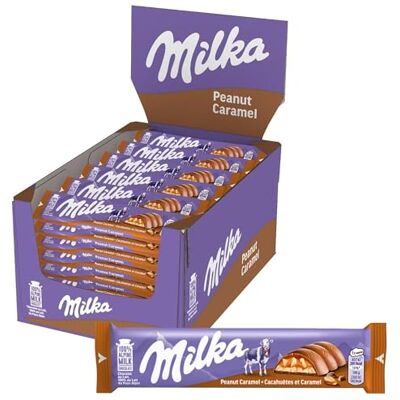 Milka Barre Chocolat au Lait Cacahuètes et Caramel 36x37g 36 Barres de 37g Cacahuètes et caramel fondant enrobés de tendre chocolat au lait Idéal pour une pause gourmande - Publicité Milka Barre Chocolat au Lait Cacahuètes et Caramel 36x37g 36 Barres de 37g Cacahuètes et caramel fondant enrobés de tendre chocolat au lait Idéal pour une pause gourmande - Publicité