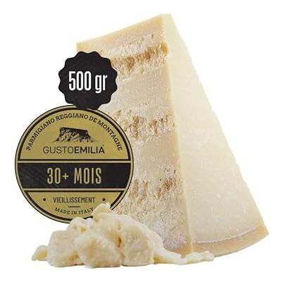 Gustoemilia Montagne Parmigiano Reggiano Fromage 30 Mois Affiné Idéal pour les Pâtes, le Pain, les Salades, les Collations et les Fruits Fromage Parmesan Affiné Italien 1,1 lb (500g) - Publicité Gustoemilia Montagne Parmigiano Reggiano Fromage 30 Mois Affiné Idéal pour les Pâtes, le Pain, les Salades, les Collations et les Fruits Fromage Parmesan Affiné Italien 1,1 lb (500g) - Publicité
