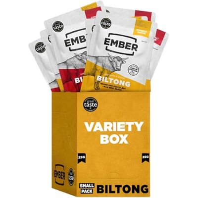EMBER Biltong de Bœuf Variété 250 g Viande Séchée Beef Jerky Riche en Protéines En-cas Faible en Gras, Sans Sucres Ajoutés, Keto, Sans Colorants ni Arômes Artificiels 10 Sachets de 25 g - Publicité EMBER Biltong de Bœuf Variété 250 g Viande Séchée Beef Jerky Riche en Protéines En-cas Faible en Gras, Sans Sucres Ajoutés, Keto, Sans Colorants ni Arômes Artificiels 10 Sachets de 25 g - Publicité