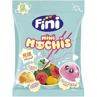 Fini Mini Mochis en caoutchouc Friandises farcies Melon, fraise et mangue Sachet de 90 g - Publicité Fini Mini Mochis en caoutchouc Friandises farcies Melon, fraise et mangue Sachet de 90 g - Publicité