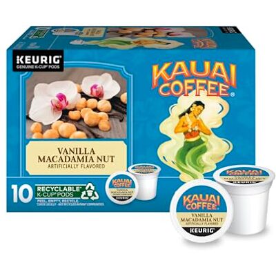 Kauai Coffee Keurig K-Cup Dosettes – Vanille Macadamia Noix – Arabica Premium (1 paquet de 10 tasses individuelles) - Publicité Kauai Coffee Keurig K-Cup Dosettes – Vanille Macadamia Noix – Arabica Premium (1 paquet de 10 tasses individuelles) - Publicité