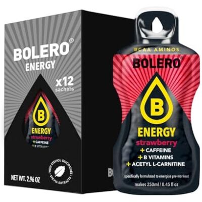 Bolero Energy 7 g x 12 sachets Boisson en poudre sans sucre Végan & sans gluten Pour un mode de vie actif (12x7g, Fraise) - Publicité Bolero Energy 7 g x 12 sachets Boisson en poudre sans sucre Végan & sans gluten Pour un mode de vie actif (12x7g, Fraise) - Publicité