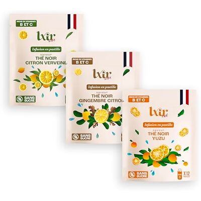 LXIR DRINK Infusions Chaudes en pastilles Sans Sucre Boisson multivitamines Riche en vitamines B et en ZINC 6 fois moins de Theine Immunité Stress (Yuzu/Verveine/Gingembre) - Publicité LXIR DRINK Infusions Chaudes en pastilles Sans Sucre Boisson multivitamines Riche en vitamines B et en ZINC 6 fois moins de Theine Immunité Stress (Yuzu/Verveine/Gingembre) - Publicité
