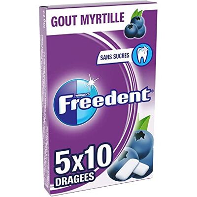 CHEWING-GUM SANS SUCRES MENTHE MYRTILLE 5X10 70G, FREEDENT, LOT DE 3 - Publicité CHEWING-GUM SANS SUCRES MENTHE MYRTILLE 5X10 70G, FREEDENT, LOT DE 3 - Publicité