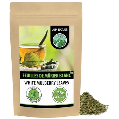 Alpi Nature Tisane Feuille de Murier Blanc 125g, Feuilles de Mûrier Séchées et Coupées, Thé en Vrac - Publicité Alpi Nature Tisane Feuille de Murier Blanc 125g, Feuilles de Mûrier Séchées et Coupées, Thé en Vrac - Publicité