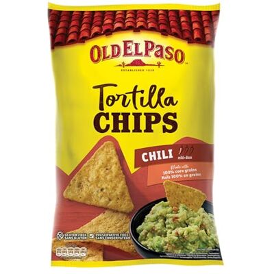Old El Paso Tortilla Chips Crunchy Chili, 185g - Publicité Old El Paso Tortilla Chips Crunchy Chili, 185g - Publicité