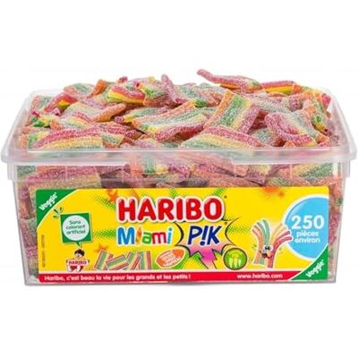 HARIBO Miami PIK Bonbons Piquants Sans Colorants Artificiels & Sans Gélatine Boîte De 250 Bonbons Piquants - Publicité HARIBO Miami PIK Bonbons Piquants Sans Colorants Artificiels & Sans Gélatine Boîte De 250 Bonbons Piquants - Publicité