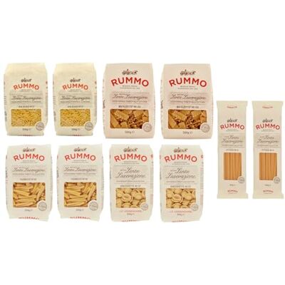 Rummo Pasta Semi di Orzo Fettucce -Orecchiette Casarecce Mafaldotte Lot de 10 paquets de test pour pâtes italiennes à base de semoule de blé dur, pâtes italiennes 500g - Publicité Rummo Pasta Semi di Orzo Fettucce -Orecchiette Casarecce Mafaldotte Lot de 10 paquets de test pour pâtes italiennes à base de semoule de blé dur, pâtes italiennes 500g - Publicité