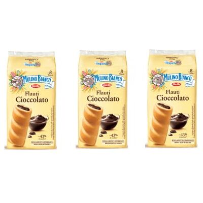 Mulino Bianco Flauti Lot de 3 éponges à gâteau avec chocolat 8 x 35 g - Publicité Mulino Bianco Flauti Lot de 3 éponges à gâteau avec chocolat 8 x 35 g - Publicité