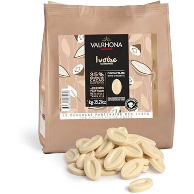 VALRHONA Fèves chocolat blanc IVOIRE 1kg - Publicité VALRHONA Fèves chocolat blanc IVOIRE 1kg - Publicité