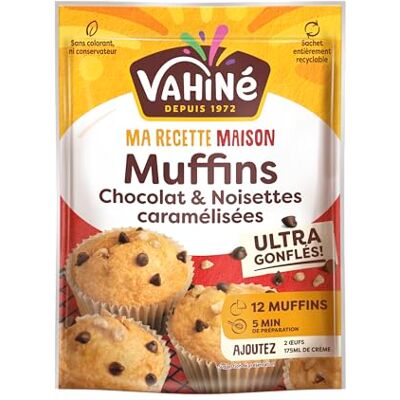 Vahiné Préparation pour Muffins chocolat & noisettes caramélisées, Préparation pour muffins aux pépites de chocolat noir et aux noisettes hachées sucrées 330 g - Publicité Vahiné Préparation pour Muffins chocolat & noisettes caramélisées, Préparation pour muffins aux pépites de chocolat noir et aux noisettes hachées sucrées 330 g - Publicité