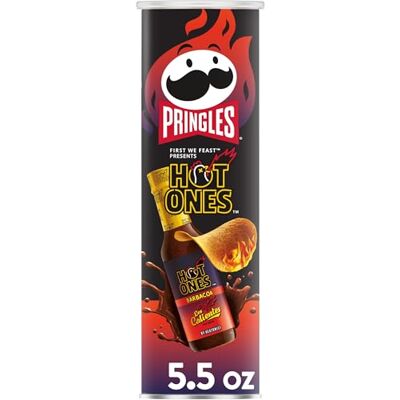 Pringles Hot Ones Los Calientes – Croustilles de pommes de terre, barbacoa, collations épicées, inspiration sauce piquante, boîte de 156 ml (1 boîte) - Publicité Pringles Hot Ones Los Calientes – Croustilles de pommes de terre, barbacoa, collations épicées, inspiration sauce piquante, boîte de 156 ml (1 boîte) - Publicité