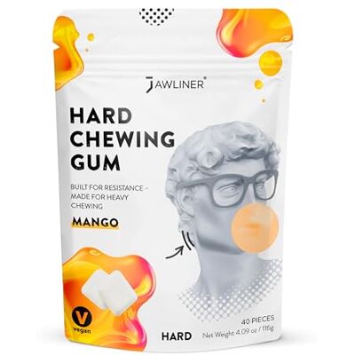 Jawliner ® Chewing-gum à mâcher pour sculpter la mâchoire, renforcer les muscles de la mâchoire, entraînement facial, mewing pour hommes et femmes Mangue 40 pièces - Publicité Jawliner ® Chewing-gum à mâcher pour sculpter la mâchoire, renforcer les muscles de la mâchoire, entraînement facial, mewing pour hommes et femmes Mangue 40 pièces - Publicité