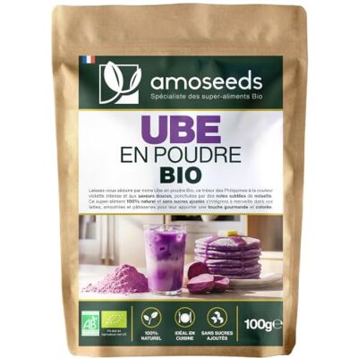 Amoseeds Ube en poudre BIO 100g Philippines Sans Sucres ni Colorants ajoutés 100% Naturel et Pur Goût doux, idéal pour Latte, Smoothies et Pâtisseries Qualité Supérieure - Publicité Amoseeds Ube en poudre BIO 100g Philippines Sans Sucres ni Colorants ajoutés 100% Naturel et Pur Goût doux, idéal pour Latte, Smoothies et Pâtisseries Qualité Supérieure - Publicité
