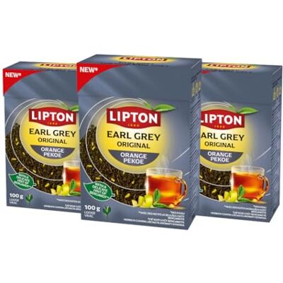 Lipton Earl Grey Orange Pékoé en Vrac 100 g -Thé Noir à la Bergamote, Feuilles Entières Premium, 100% Naturel 3x100g - Publicité Lipton Earl Grey Orange Pékoé en Vrac 100 g -Thé Noir à la Bergamote, Feuilles Entières Premium, 100% Naturel 3x100g - Publicité