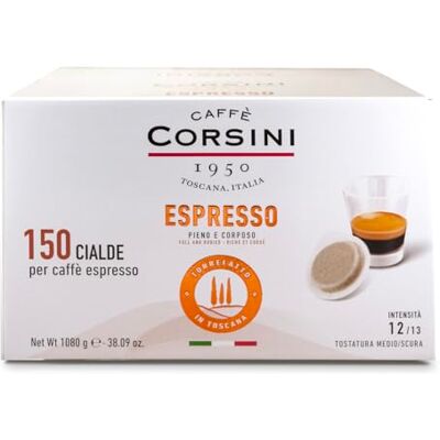 CAFFÈ CORSINI 1950 Caffè Corsini Café Dosette Ese Espresso, 100% Compostable, Goût Fort et Intense, Paquet de 150 Dosettes - Publicité CAFFÈ CORSINI 1950 Caffè Corsini Café Dosette Ese Espresso, 100% Compostable, Goût Fort et Intense, Paquet de 150 Dosettes - Publicité