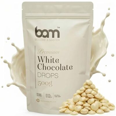 BAM Pépites de Chocolat Blanc – Chocolat Pâtissier pour Desserts, Ganaches, Crèmes et Fruits – Chocolat de Couverture de Qualité, 500 g, Premium White Chocolate Drops - Publicité BAM Pépites de Chocolat Blanc – Chocolat Pâtissier pour Desserts, Ganaches, Crèmes et Fruits – Chocolat de Couverture de Qualité, 500 g, Premium White Chocolate Drops - Publicité