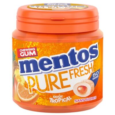 MENTOS Gum Pure Fresh Tropical, Boîte de 50 dragées - Publicité MENTOS Gum Pure Fresh Tropical, Boîte de 50 dragées - Publicité