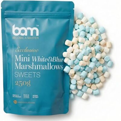 BAM Mini Marshmallow – Guimauves Sucrées Pour Chocolat Chaud, Desserte et Décoration, Blancs et Bleus, 250g - Publicité BAM Mini Marshmallow – Guimauves Sucrées Pour Chocolat Chaud, Desserte et Décoration, Blancs et Bleus, 250g - Publicité