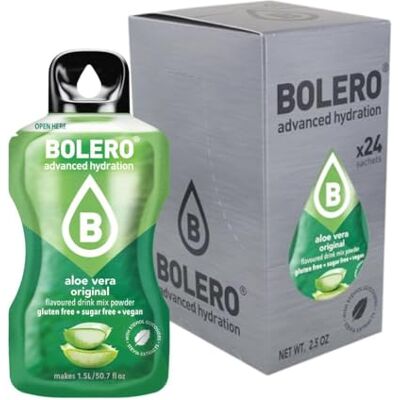 Bolero ALOE VERA 24 x 3 g Jus en poudre sans sucre, sucré avec de la stévia et de la vitamine C Convient pour les enfants, les sportifs et les diabétiques Sans gluten et adapté aux végétaliens - Publicité Bolero ALOE VERA 24 x 3 g Jus en poudre sans sucre, sucré avec de la stévia et de la vitamine C Convient pour les enfants, les sportifs et les diabétiques Sans gluten et adapté aux végétaliens - Publicité