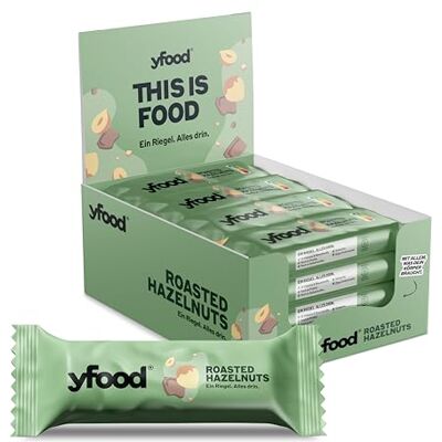 YFood Barre Roasted Hazelnuts, barre protéinée à emporter, 13 g de protéines, 25 vitamines et minéraux (12 x 60 g) - Publicité YFood Barre Roasted Hazelnuts, barre protéinée à emporter, 13 g de protéines, 25 vitamines et minéraux (12 x 60 g) - Publicité