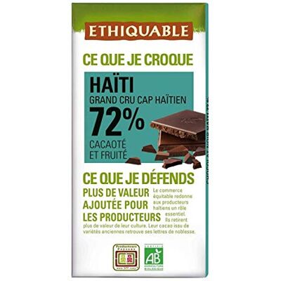 ETHIQUABLE Chocolat Noir 72% Cacao D'Haiti Bio 100G Lot De 4 - Publicité ETHIQUABLE Chocolat Noir 72% Cacao D'Haiti Bio 100G Lot De 4 - Publicité