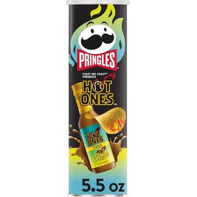 Pringles Hot Ones Los Calientes Chips Chips, Verde, Snacks épicés, inspiration sauce piquante, boîte de 156 ml (1 boîte) - Publicité Pringles Hot Ones Los Calientes Chips Chips, Verde, Snacks épicés, inspiration sauce piquante, boîte de 156 ml (1 boîte) - Publicité