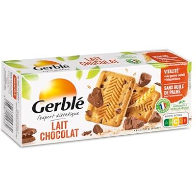 Gerblé – Biscuits Lait Chocolat Pépites Fondantes – Réduit en Sucres – Source de Magnésium – Cacao Durable – Sans Huile de Palme – 15 Biscuits – 172 g - Publicité Gerblé – Biscuits Lait Chocolat Pépites Fondantes – Réduit en Sucres – Source de Magnésium – Cacao Durable – Sans Huile de Palme – 15 Biscuits – 172 g - Publicité