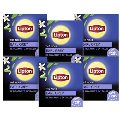 Lipton Earl Grey Thé Noir Aromatisé Bergamote d'Italie, 20 Sachets (Lot de 6) - Publicité Lipton Earl Grey Thé Noir Aromatisé Bergamote d'Italie, 20 Sachets (Lot de 6) - Publicité