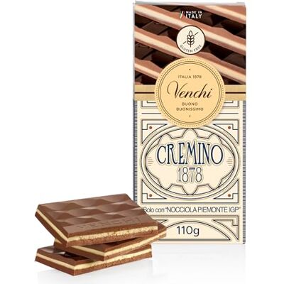 Venchi Tablette Cremino 1878, 110 g Chocolat au lait et aux noisettes Gianduja et chocolat blanc à la pâte d'amande Sans gluten - Publicité Venchi Tablette Cremino 1878, 110 g Chocolat au lait et aux noisettes Gianduja et chocolat blanc à la pâte d'amande Sans gluten - Publicité