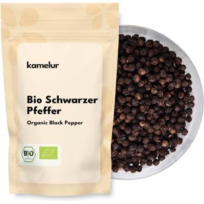 Kamelur Poivre noir BIO entier du Sri Lanka Poivre en grains aromatique bio pour le moulin emballé dans un emballage biodégradable 1kg - Publicité Kamelur Poivre noir BIO entier du Sri Lanka Poivre en grains aromatique bio pour le moulin emballé dans un emballage biodégradable 1kg - Publicité