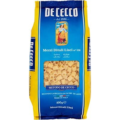 De Cecco Mezzi Ditali Lisci Lot de 10 pâtes 100 % italien N°158 Pâtes courtes 500 g - Publicité De Cecco Mezzi Ditali Lisci Lot de 10 pâtes 100 % italien N°158 Pâtes courtes 500 g - Publicité