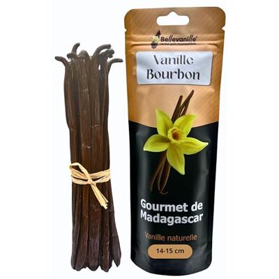 BELLEVANILLE 10 belles gousses de vanille bourbon de Madagascar, 14-15cm, parfumée, souple et brilllante, idéale pour la pâtisserie. Emballage sachet ZIP renfermable. Publicité BELLEVANILLE 10 belles gousses de vanille bourbon de Madagascar, 14-15cm, parfumée, souple et brilllante, idéale pour la pâtisserie. Emballage sachet ZIP renfermable. Publicité