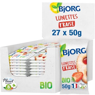 BJORG Lunettes Fraise Biscuits Bio À la Farine Complète d’Épeautre Sans Huile de Palme 27 x 50 g - Publicité BJORG Lunettes Fraise Biscuits Bio À la Farine Complète d’Épeautre Sans Huile de Palme 27 x 50 g - Publicité