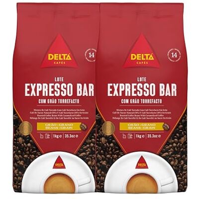 Delta Cafés Café en Grains Espresso Bar, Paquet de 2 x 1 kg, Intensité 14, Arabica & Robusta, Notes Caramel & Épices, Pour Machines Automatiques et Moulins - Publicité Delta Cafés Café en Grains Espresso Bar, Paquet de 2 x 1 kg, Intensité 14, Arabica & Robusta, Notes Caramel & Épices, Pour Machines Automatiques et Moulins - Publicité
