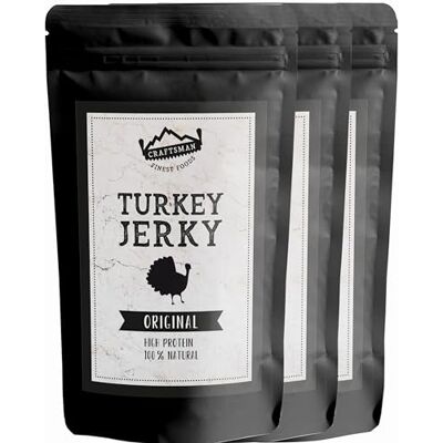 CRAFTSMAN FINEST FOODS Craftsman Turkey Jerky Original 100 % viande séchée naturelle à base de filet de dinde Sans sucre 78 % de protéines élevées Snack à la viande pour les déplacements, le sport et le bureau (3 x - Publicité CRAFTSMAN FINEST FOODS Craftsman Turkey Jerky Original 100 % viande séchée naturelle à base de filet de dinde Sans sucre 78 % de protéines élevées Snack à la viande pour les déplacements, le sport et le bureau (3 x - Publicité