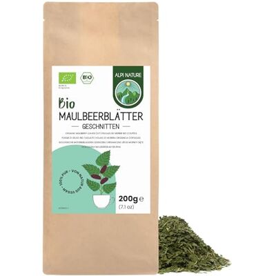 Alpi Nature Feuilles de Mûrier BIO 200g, bio Feuilles de Mûrier Séchées et Coupées, Thé en Vrac - Publicité Alpi Nature Feuilles de Mûrier BIO 200g, bio Feuilles de Mûrier Séchées et Coupées, Thé en Vrac - Publicité