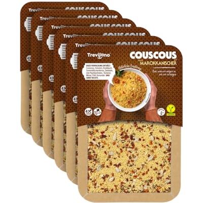 Trevijano Cous Cous Marocain: 6 barquettes de 300g chacune. Sans additifs ni conservateurs: Cous cous, tomate séchée, graines de tournesol, ail, poivron rouge, oignon, cumin, menthe, piment, coriandre - Publicité Trevijano Cous Cous Marocain: 6 barquettes de 300g chacune. Sans additifs ni conservateurs: Cous cous, tomate séchée, graines de tournesol, ail, poivron rouge, oignon, cumin, menthe, piment, coriandre - Publicité