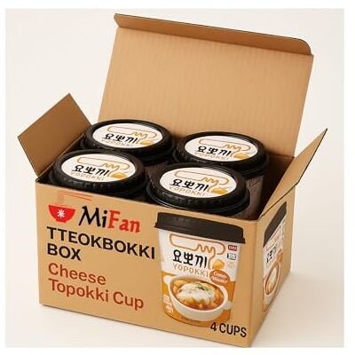 MiFan Tteokbokki Box – Topokki Coréen au Fromage – 4 Cups – Street Food coréenne, Rice Cake épicé - Publicité MiFan Tteokbokki Box – Topokki Coréen au Fromage – 4 Cups – Street Food coréenne, Rice Cake épicé - Publicité