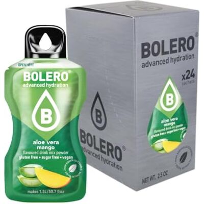Bolero ALOE VERA MANGO 24 x 3 g Jus en poudre sans sucre, sucré avec de la stévia et de la vitamine C Convient pour les enfants, les sportifs et les diabétiques Sans gluten et adapté aux - Publicité Bolero ALOE VERA MANGO 24 x 3 g Jus en poudre sans sucre, sucré avec de la stévia et de la vitamine C Convient pour les enfants, les sportifs et les diabétiques Sans gluten et adapté aux - Publicité