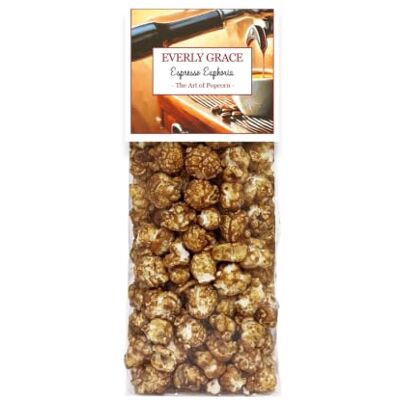 Everly Grace Popcorn – Espresso Euphoria, 100 g – Sachets de popcorn au caramel et espresso de notre manufacture à Augsbourg, Allemagne - Publicité Everly Grace Popcorn – Espresso Euphoria, 100 g – Sachets de popcorn au caramel et espresso de notre manufacture à Augsbourg, Allemagne - Publicité