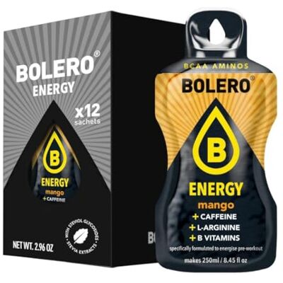 Bolero Energy 7 g x 12 sachets Boisson en poudre sans sucre Végan & sans gluten Pour un mode de vie actif (12x7g, Mangue) - Publicité Bolero Energy 7 g x 12 sachets Boisson en poudre sans sucre Végan & sans gluten Pour un mode de vie actif (12x7g, Mangue) - Publicité