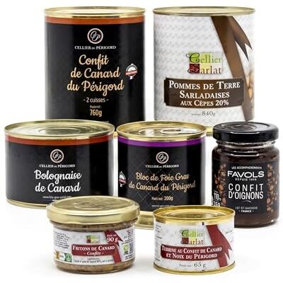 Cellier du Périgord Pack Découverte Canard Périgourdin 7 Pièces 7 spécialités au canard : confit 2 cuisses 760g, bolognaise, foie gras 200g, pommes sarladaises et terrine noix - Publicité Cellier du Périgord Pack Découverte Canard Périgourdin 7 Pièces 7 spécialités au canard : confit 2 cuisses 760g, bolognaise, foie gras 200g, pommes sarladaises et terrine noix - Publicité
