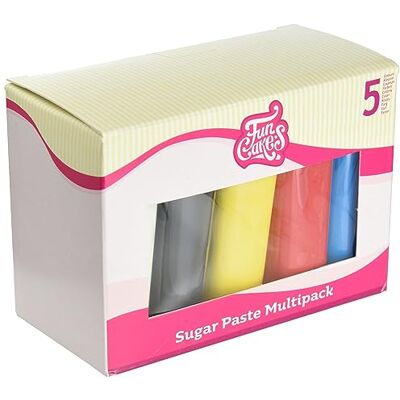 FunCakes Pâte à Sucre Multipack Couleurs Primaires: 5 couleurs: blanc, jaune, bleu, rouge, noir 5 x 100 g - Publicité FunCakes Pâte à Sucre Multipack Couleurs Primaires: 5 couleurs: blanc, jaune, bleu, rouge, noir 5 x 100 g - Publicité