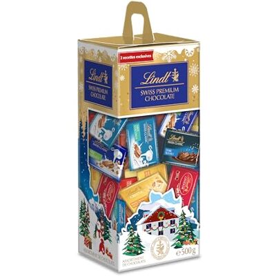 Lindt Napolitains SWISS PREMIUM CHOCOLATE Mix de Chocolats -Noisettes, éclats de Nougat, Blanc-éclats de Nougat, LINDOR, Noir Pointe de Sel, Noix de Coco Idéal pour Noël, 500g - Publicité Lindt Napolitains SWISS PREMIUM CHOCOLATE Mix de Chocolats -Noisettes, éclats de Nougat, Blanc-éclats de Nougat, LINDOR, Noir Pointe de Sel, Noix de Coco Idéal pour Noël, 500g - Publicité
